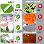 LHS Multifunctional Vegetable Chopper - 7 in 1 Veggie Slicer, Dicer, Cutter for Onions, Potatoes, Salad - Grey Container Included