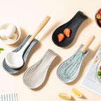 Stove Top Spoon Rest - Heat Resistant & Non-Slip Silicone Holder for Kitchen Counter, Large Cooking Utensil Res (Black)