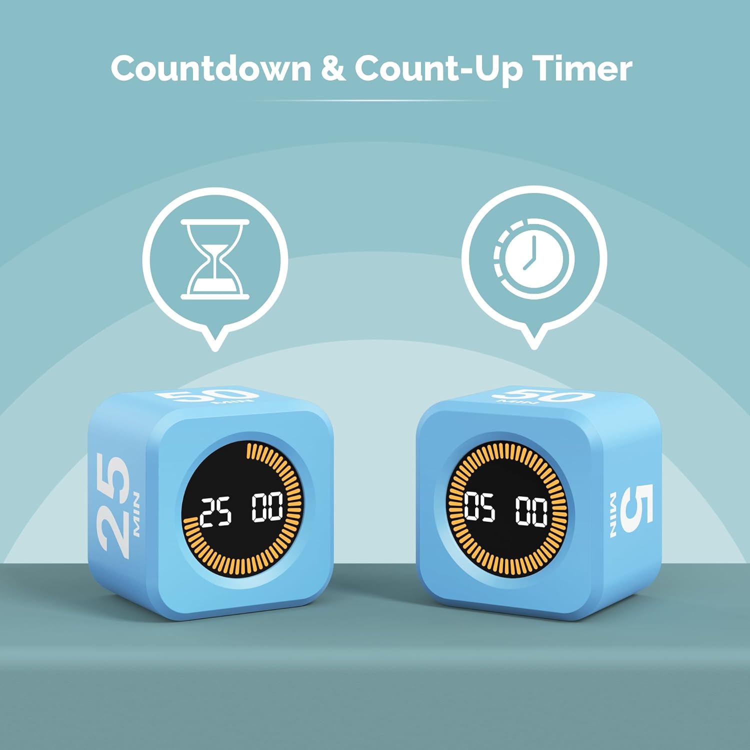 KADAMS Pomodoro Cube Timer Productivity Visual Timer - 5/10/25/50 Min Rotating Countdown (Blue)
