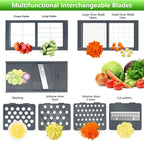 Vegetable Chopper, Onion Chopper Dicer, Mandoline Slicer, Food Chopper with Container, Vegetable Cutter for Salad Potato Carrot Garlic（9 Blades, Grey）