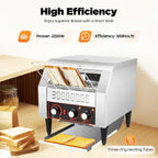 Commercial Conveyor Toaster 300 Slices/Hour, 2200W Stainless Steel Heavy-Duty Industrial Toasters/Three-ring Heating Tubes, Electric Bun Toaster Restaurant Equipment for Bun Bagel Bread Baked Food