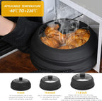 Microwave Splatter Cover Glass Splatter Guard Lid with Collapsible Silicone for Food Pot Plate Cover 11.8 inch Black