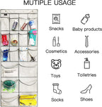 2 Pack Extra Large Hanging Crystal Clear Over Door Shoe Organizers, Closet Shoe Rack Organizer, 12+6 Pockets, 8 Hooks, Grey (59" x 21.6")