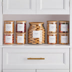 Talented Kitchen 144 Pantry Labels for Containers, Food Storage - Preprinted Black All-Caps on Matte White Vinyl Stickers for Minimalist Style Kitchen (Water Resistant)