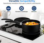 15-Piece Nonstick Kitchen Cookware Set - PTFE/PFOA/PFOS Free Heat Resistant Lacquer Kitchen Ware Pots Pan Set w/Bakelite Handles, Saucepan, Frying Pans, See-through Lid - SereneLife SLCW15BLK (Black)