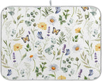 Wildflowers Butterflies Botanical Leaves Dish Drying Mat for Kitchen Counter Absorbent Microfiber Drying Pad, Medium 16x18 in, Reversible Drainer Mats
