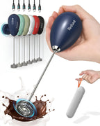 Milk Frother Handheld with Case,USB C Rechargeable Frother Wand for Coffee, Portable Electric Whisk with Stand,Waterproof Hand Drink Mixer Travel for Lattes, Cappuccino, Matcha, Egg (Navy blue)