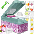 Vegetable Chopper, Onion Chopper Dicer, Mandoline Slicer, Food Chopper with Container, Vegetable Cutter for Salad Potato Carrot Garlic（10 Blades, Blue White）