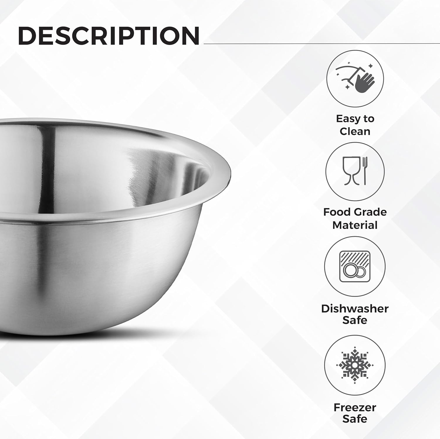 AVADOR Premium Stainless Steel Mixing Bowls, Set of 5 Brushed Stainless Steel Mixing Bowl Set, Easy To Clean, Space Saving, Great for Cooking, Baking, Prepping (5 Pc Mixing Bowl)