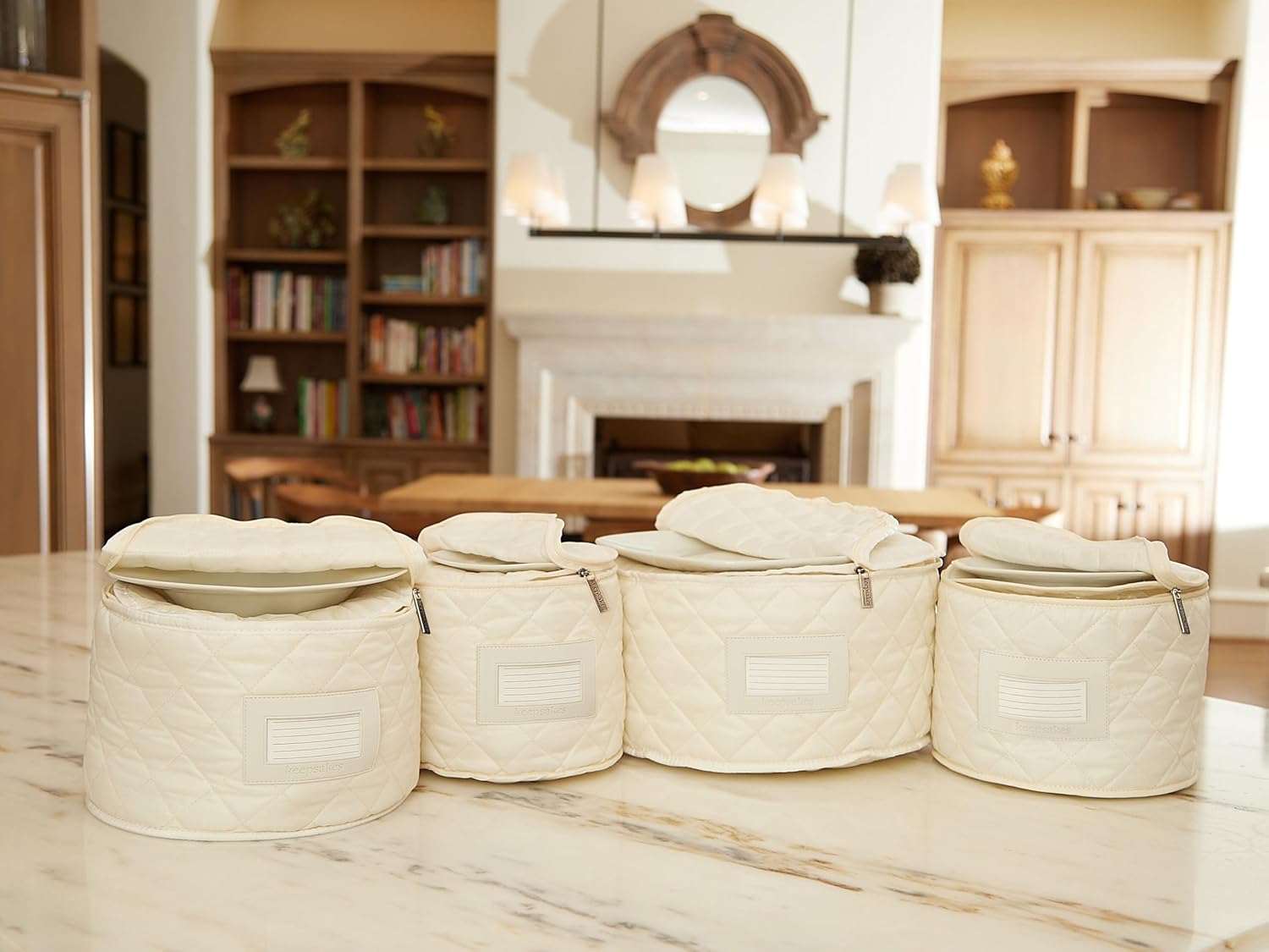 Covermates Keepsakes - Dish Storage Set - Padded Protection - ID Window - Stain Resistant - Machine Washable - China Storage, Cream