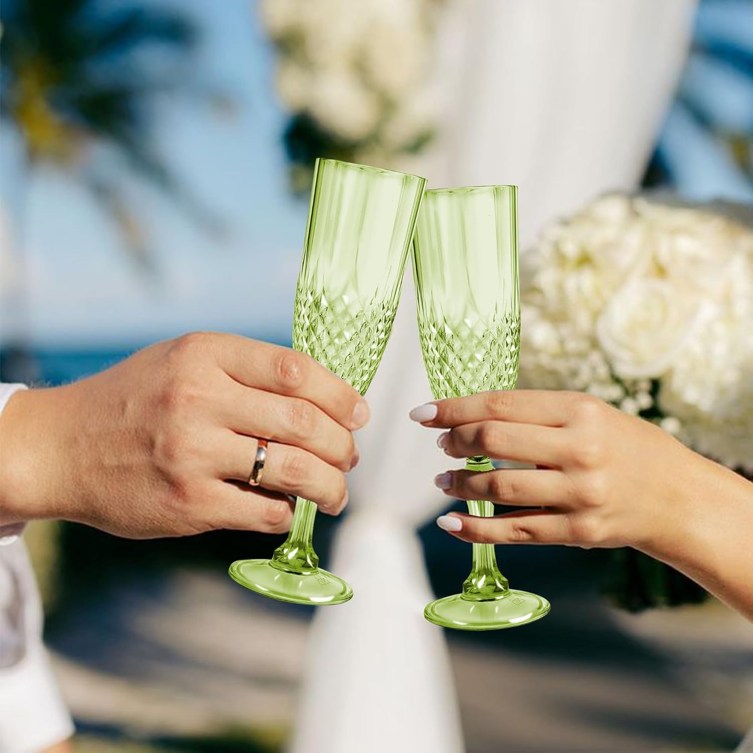 Plastic Champagne Flutes, 48PCS Green Plastic Wine Glasses Goblets Reusable Champagne Flute for Weddings, Bachelor Parties, Toasting, and Events(48, Green)