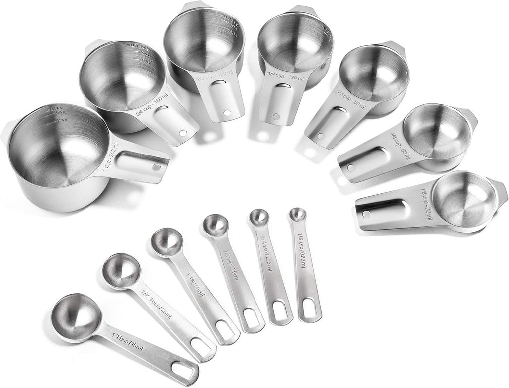 Last Confection 13pc Stainless Steel Measuring Spoon & Cup Set - Kitchen Measurements for Dry Spices and Liquid Cooking & Baking Ingredients