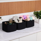 Small Organizing Baskets for Cubes Shelf, 9.7x9.7x7.1 Inch Rope Woven Storage Bins for Nursery Shelves Storage, Cute Toy Basket, Square 3 Packs Black