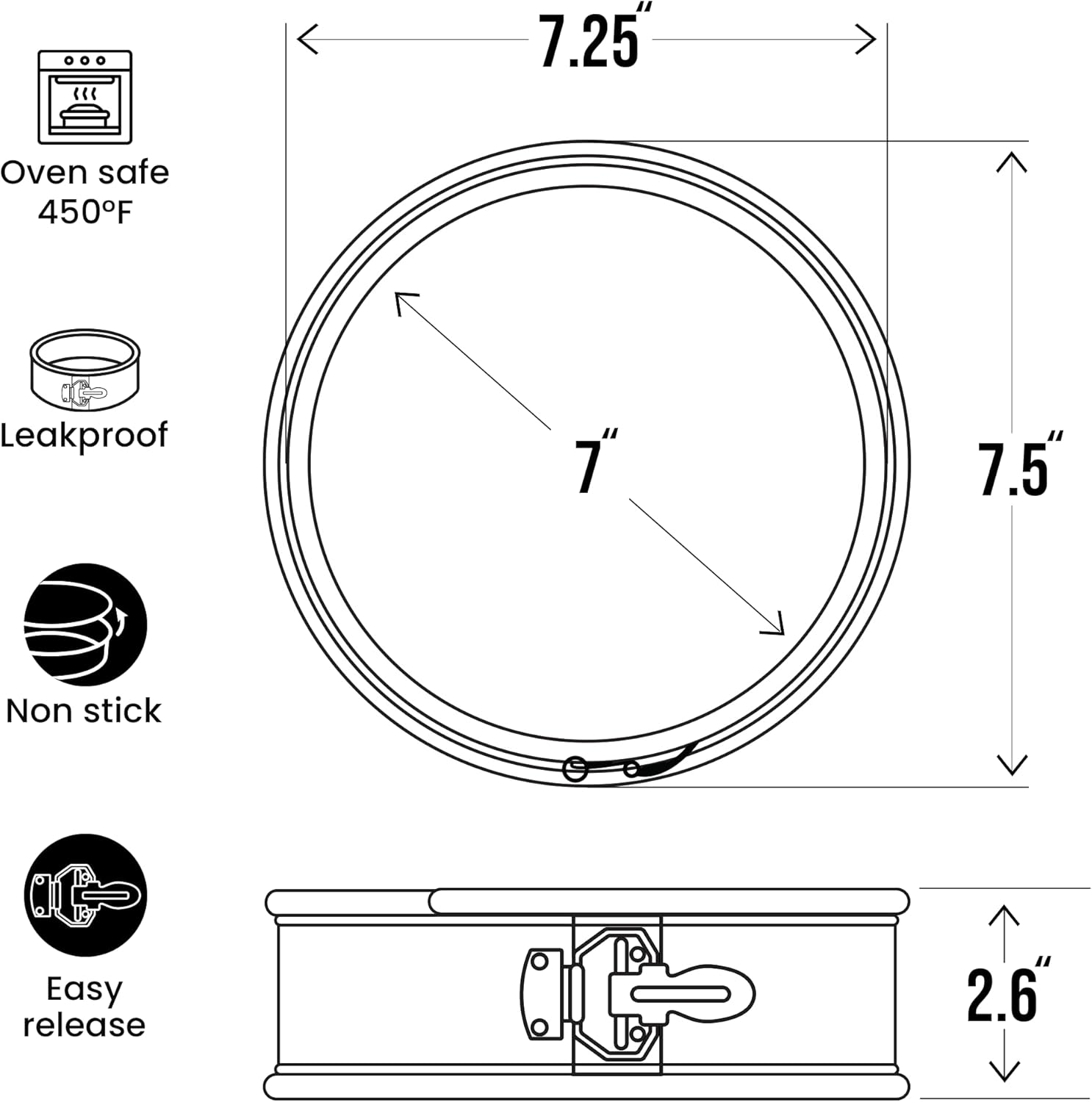 Zulay Kitchen 7-Inch Non-stick Cheesecake Pan -Leakproof Springform Pan with Removable Bottom and Easy Release - Round Cake Pan for Baking Cheesecake, Deep Dish Pizza (Black)