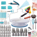 207 Pcs Cake Decorating supplies Kit for Beginners Cake Turntable-100+ Piping Bags-Russian Piping Tips-Icing Spatula Cake Decorating Tools