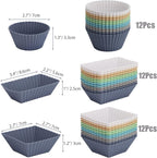 36-Pack Silicone Cupcake Liners, Reusable Muffin Cups – Round, Square & Rectangle Baking Cups, Non-Stick, Easy to Clean, Bento Box Accessories, Lunch Box Dividers for Kids(36 Liners + 20 Animal Picks)