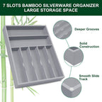 Bellsal Grey Utensil Organizer 12.5 Inch Silverware Tray for Drawer Utensil Holder Cutlery Organizer Kitchen Drawer Organizer 7 Compartment Small Narrow Bamboo