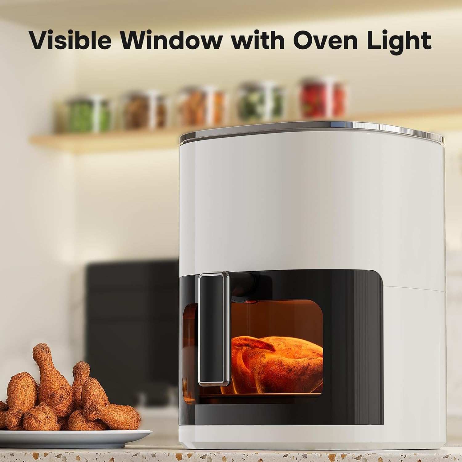 Simple Deluxe Air Fryer - 6.34 QT Digital Airfryer with Visible Window, 12 Presets Functions, Nonstick and Dishwasher-Safe Basket, 1700W, Beige