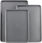 GoodCook Everyday Nonstick Carbon Steel Baking Sheet Set, 3 Pack – Small 13” x 9”, Medium 15” x 10”, Large 17” x 11” – Carbon Steel Cooking Pans, Cookie Sheet Bakeware Set