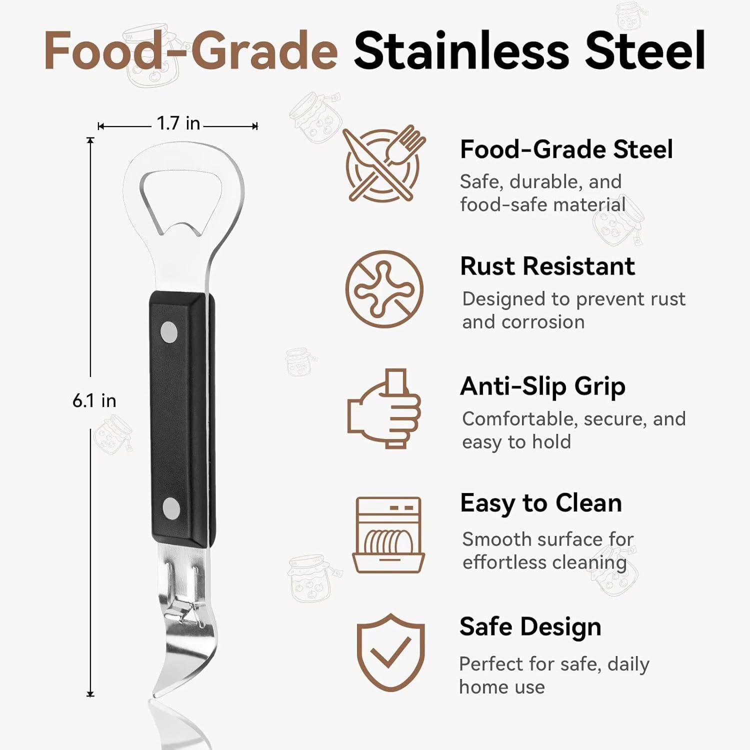 Can Punch Opener with Non-Slip Handle, 2-in-1 Stainless Steel Beer Bottle and Can Opener, Rust-Resistant and Compact, for Kitchen, Bar, Camping