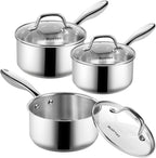 1Qt & 2Qt & 3QT Stainless Steel Sauce Pan Set with Lid,6 Pcs Non Stick Saucepan,Small Kitchen Pots,Induction Compatible,PFOA FREE