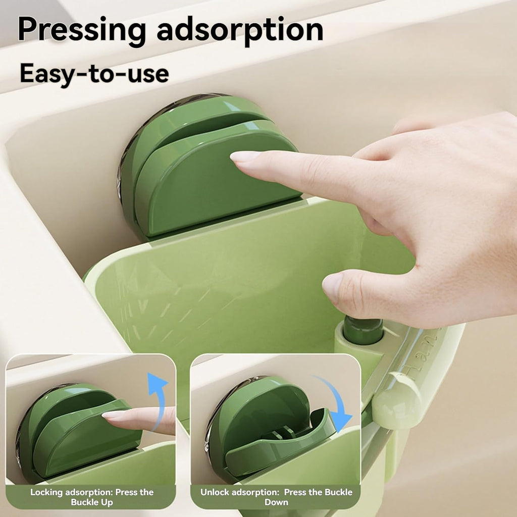 Suction Cup Sink Corner Rack, Triangular Suction Cup Corner Sink Caddy, Kitchen Sink Drain Strainer Basket for Kitchen Bathroom Dishware (Green)