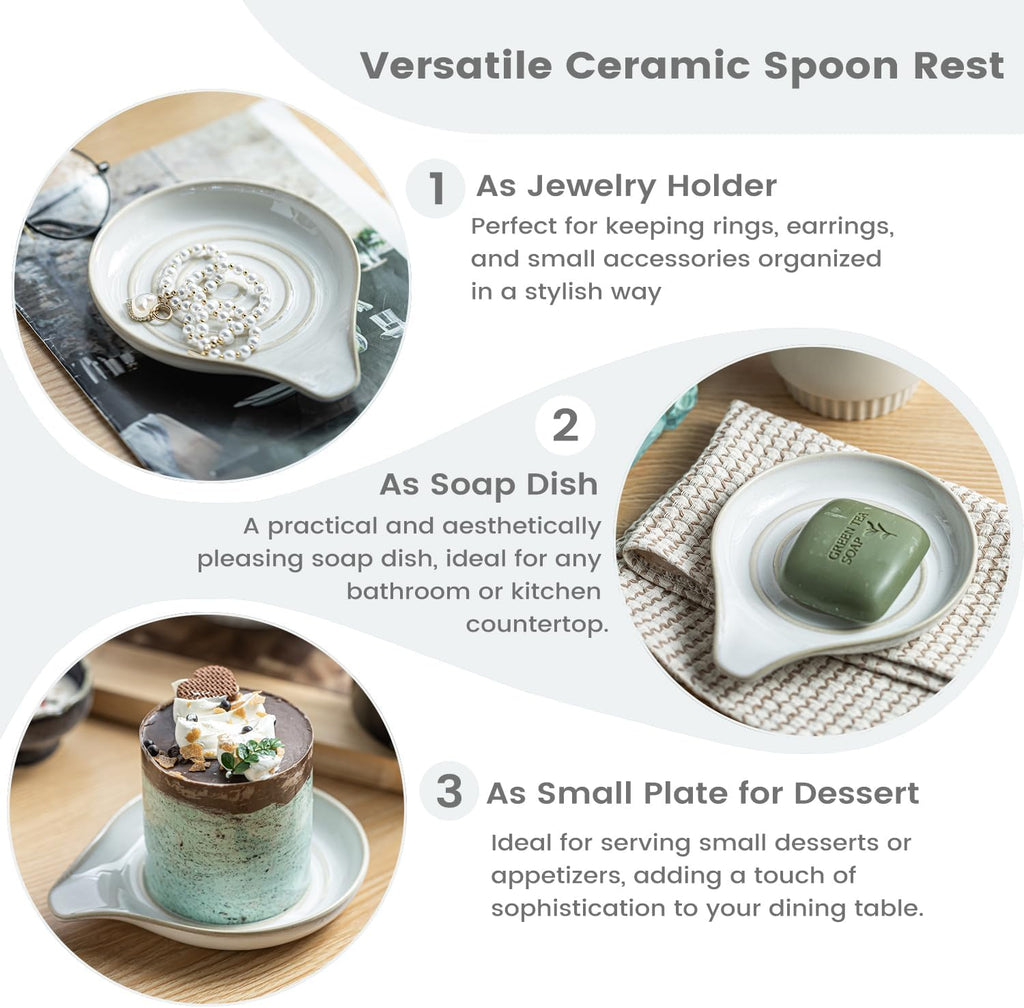 LAUCHUH Spoon Rest for Stove Top, Ceramic Spoon Holder Large Spault Rest for Kitchen Counter Coffee Spoon Holder Cooking Utensil Rest Modern Farmhouse Kitchen Décor for Christmas, Cream, 5 Inch