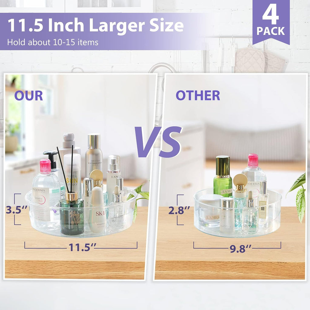 GUZON 4 Pack Lazy Susan Organizer for Cabinet, Upgraded 11.5" Clear Lazy Susan Turntable with Handles and Raised Edge, Rotating Spice Storage for Kitchen, Pantry, Refrigerator, Bathroom, Table
