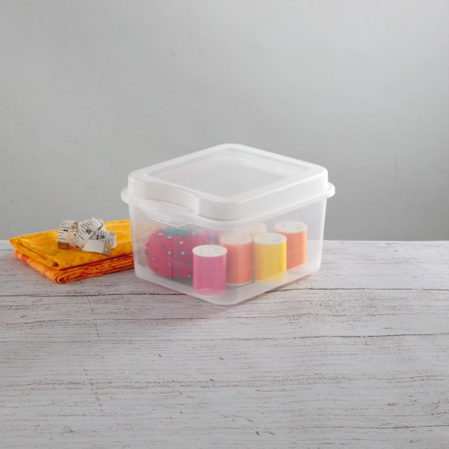 Sterilite FlipTop, Stackable Small Storage Bin with Hinging Lid, Plastic Container to Organize Desk at Home, Office, Clear, 24-Pack