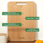 Healthy and No Glue & Organic Non Toxic Large Bamboo Cutting Board with hands for Kitchen,Plastic Free & Juice Groove, Non-solid wood Cutting Board for Meat, Vegetables and Fruits(16 * 11inch)