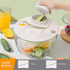 5.3QT Large Lettuce & Fruit Spinner Washing Bowl - Spin Dry Greens, Vegetables & Salad | Multitasking Kitchen Tool with Slicer, Grater & Lemon Juicer