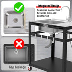 35” Outdoor Grill Cart with Sink, Outdoor Kitchen Sink Station with Hose Hook Up, Free Standing Sink with Wheels, Stainless Steel Sink with Single Bowl, Outdoor Utility Sink with Faucet