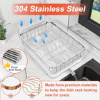 Dish Drying Rack - 304 Stainless Steel Dish Rack with Utensil Holder & Adjustable Spout, Space-Saving Organizer, Large Capacity for Bowls, Dish Drainer with Drainboard, White