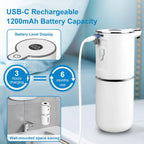 Automatic Foaming Soap Dispenser Touchless, USB Rechargeable Smart Hand Soap Dispenser, 6-Level Adjustable, 12.8oz/380mL Wall Mounted for Bathroom Kitchen Dish Soap