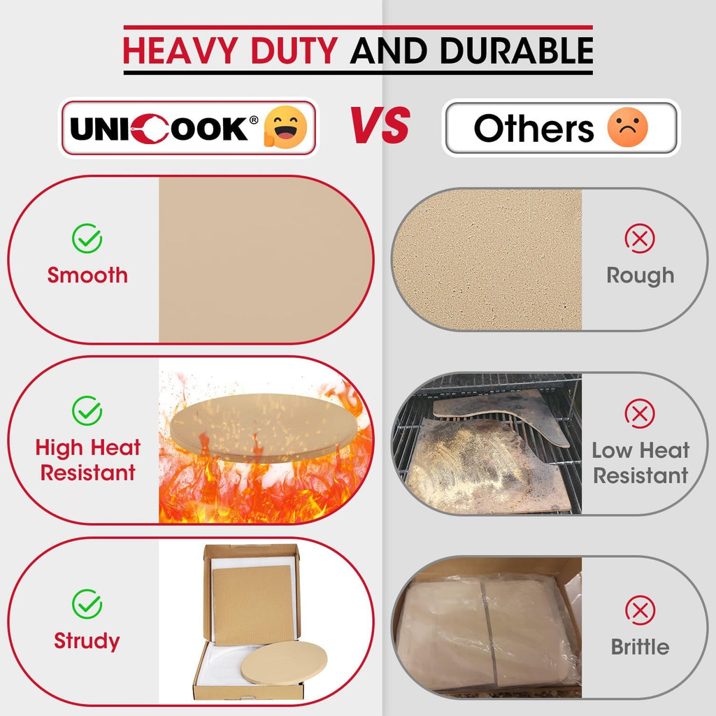 Unicook 14 Inch Round Pizza Stone, Heavy Duty Cordierite Baking Stone for Oven and Grill, Thermal Shock Resistant, Ideal for Baking Crispy Crust Pizzas, Bread, Pies and More, Includes Dough Scraper
