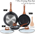 ESLITE LIFE Nonstick Ceramic Frying Pans Skillets Set with Lids, Non-Toxic Egg Omelette Kitchen Cooking Pans Compatible with All Stovetops (Gas, Electric & Induction), PTFE & PFOA Free (Black)