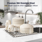 Tomorotec 17.7" x 12.5" Roll Up Dish Drying Rack Over Sink Drying Rack Sink Cover Kitchen Sink Accessories Gadget Multipurpose Organizer Foldable Stainless Steel Drainer