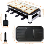 TAMARIT 8-Person Raclette Grill, Electric Party Grill with Nonstick Plate, 8 Pans & Spatulas, 1500 W (Indoor), Stainless Steel