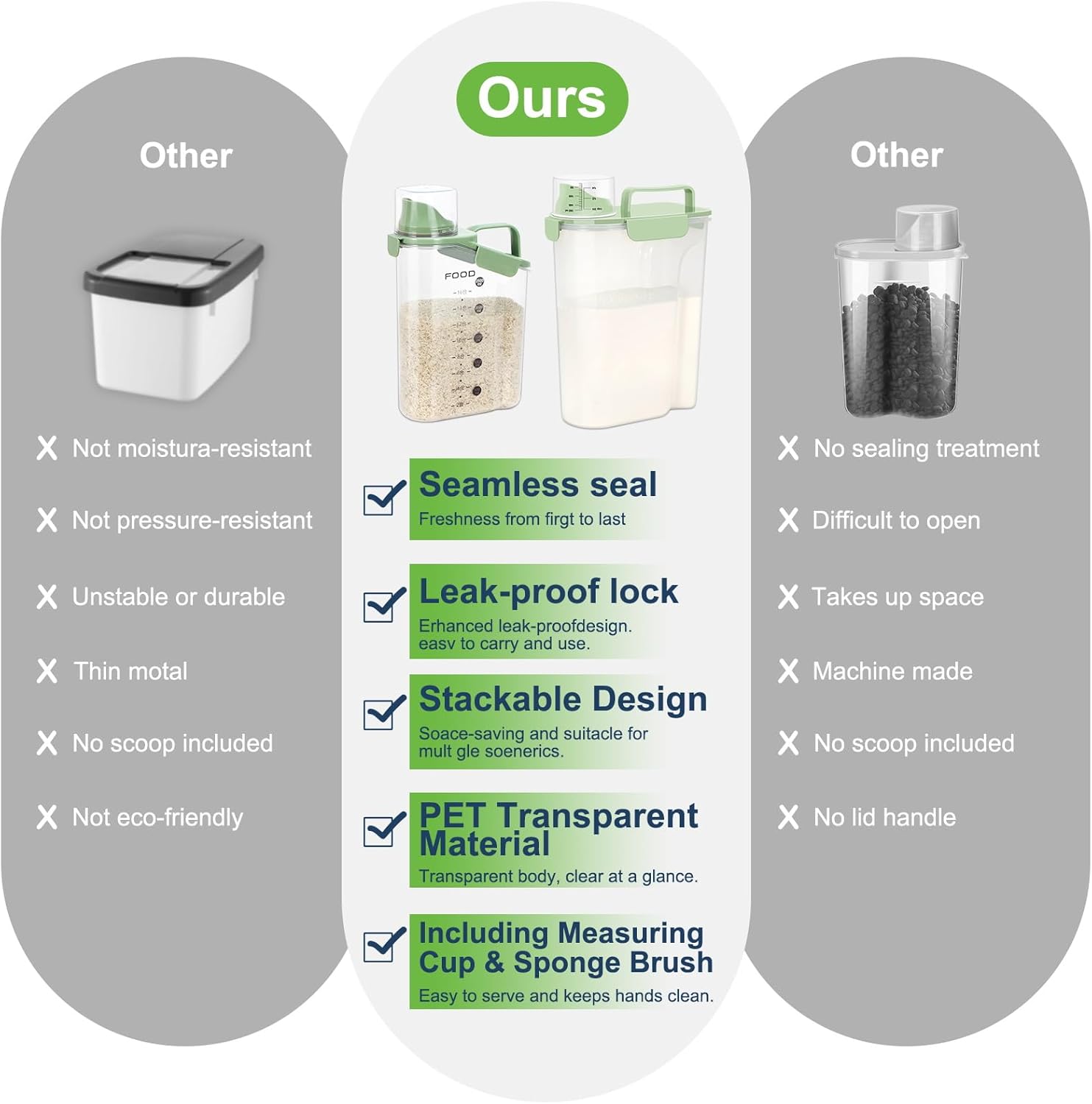 Rice Storage Container, Cereal Containers Storage, Dry Food Airtight Dispenser BPA Free, Clear Plastic Kitchen and Pantry Organization Bin (2, Green, 3Qt)