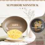 Nonstick Frying Pan with Lid, Healthy Skillet, Egg Pan Nonstick Omelet Pan Chef's Pan, PFOA & PTFE Free, Induction Compatible (8Inch W/L Natural Linen)