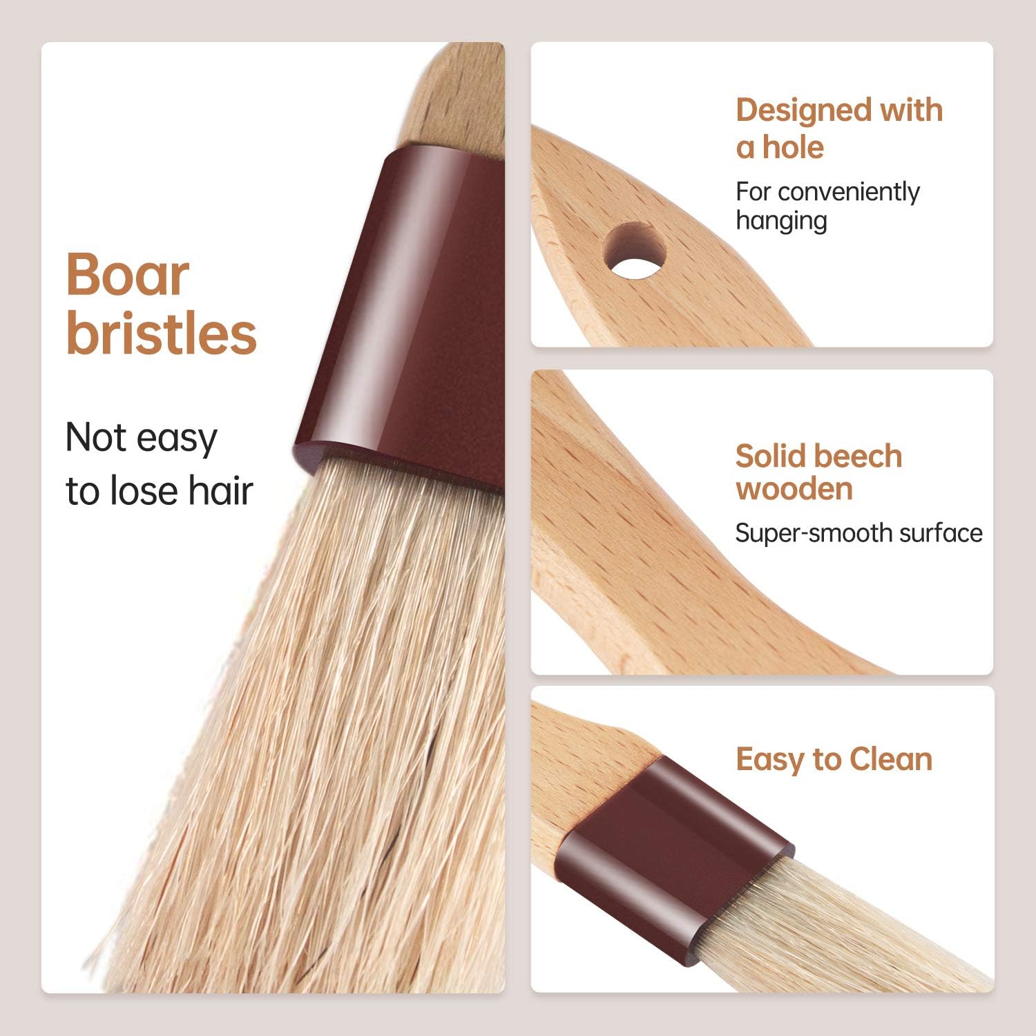 Pastry Brushes for Baking Basting Brush with Boar Bristles and Beech Hardwood Handles Culinary Oil Brush for Barbecue Butter Grill BBQ Sauce Baster Marinade Kitchen Food Cooking Brushes (2 inch)
