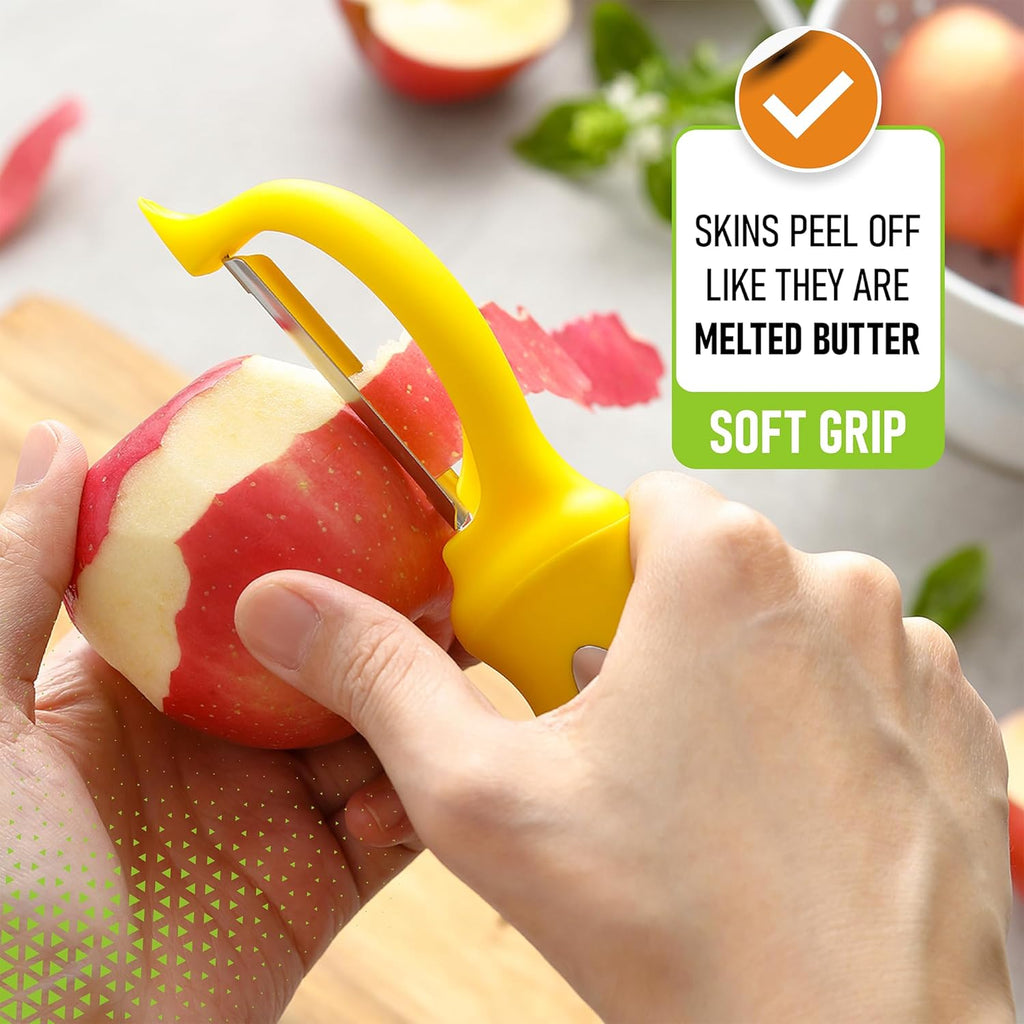 Spring Chef Premium Stainless Steel Yellow Swivel Potato Peelers for Kitchen, Dishwasher Safe Carrot Peeler with Comfortable Handle, Perfect for Vegetable, Fruit, Apple, Cucumber - Set of 2