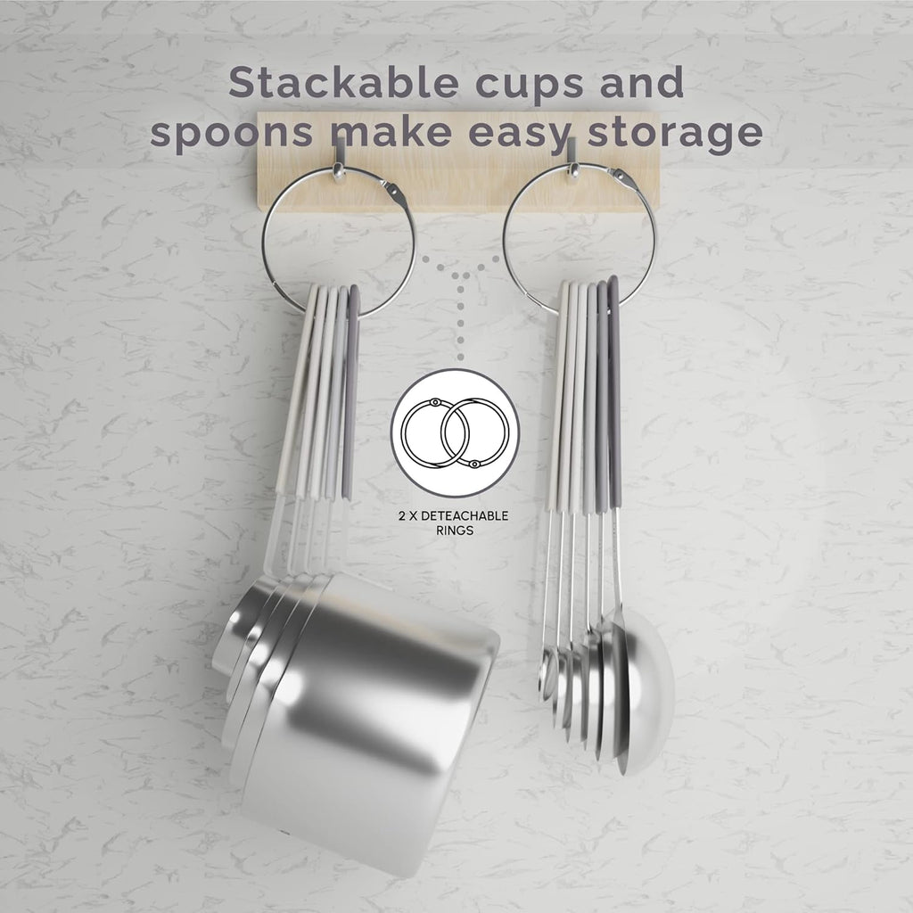 Measuring Cups and Measuring Spoons Set of 14 - Stainless Steel Measuring Cups and Spoons Set, Includes 1/8 Teaspoon Measuring Spoon, 1/8 Cup Measuring Cup, Leveler Dry (14, Charcoal)