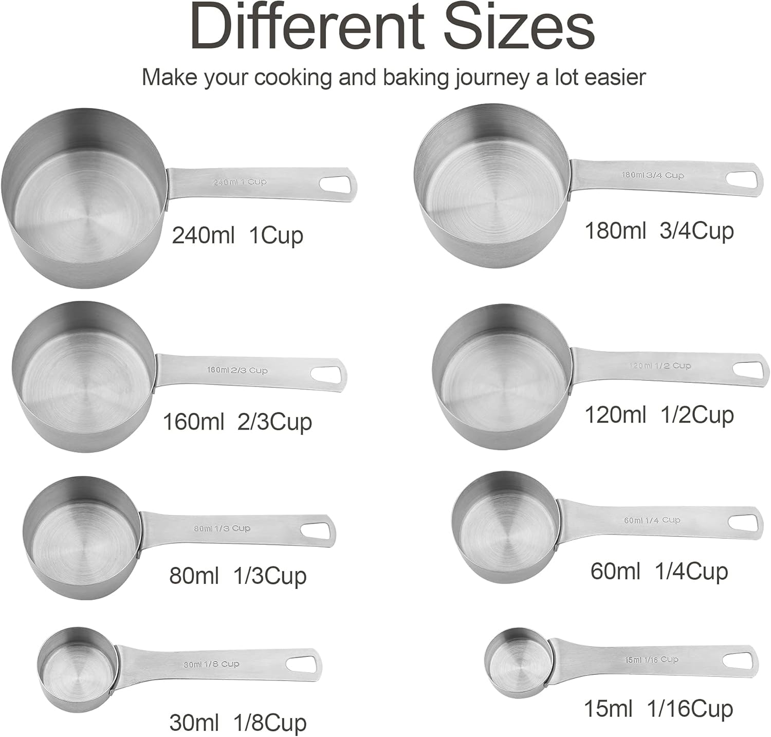 Smithcraft Measuring Cups and Spoons Set, 18/8 Stainless Steel Measuring Cups and Spoons for Kitchen & Baking, Heavy Duty Metric & US 8 Measuring cups, 9 Measuring Spoons Set