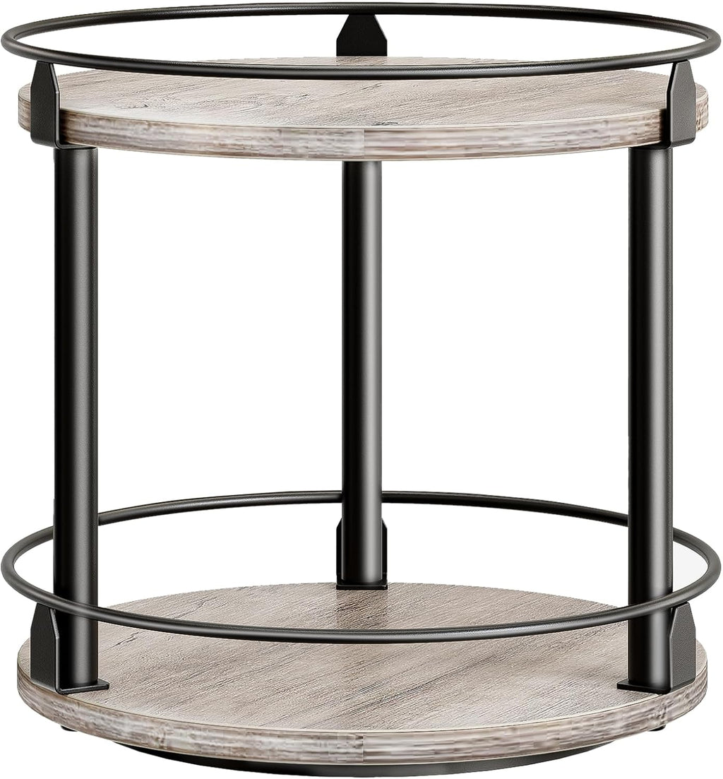 Lazy Susan Organizer, Rotating Spice Rack, 2 Tier Spice Turntable Organizer, Industrial Turntable Spice Holder, for Kitchen Countertop and Cabinet, Compact and Versatile, Greige SR22BG