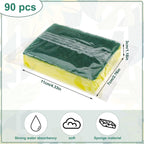 90 Pack Individually Wrapped Sponges Uncompressed Kitchen Dishwashing Non Scratch Scrouing Sponge Bulk for Hotel Car Airbnb Apartments,Green