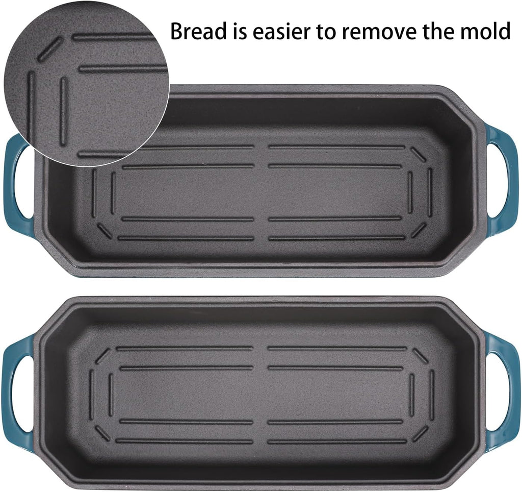 Bread Pan Cast Iron Loaf Pan with Lid Bread Loaf Pan 13x5 Inch Enameled Cast Iron Sourdough Bread Pan,DarkCyan