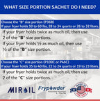 MirOil P46C Fry Powder Oil Stabilizer and Filter Aid, 46 x Size C Portion Pack(160ML Each) Fry Powder, Food Centers Cook Hotter, Deep Fryer Cooking Oil Saver Helps Save Grease & Remove Carbon Deposits