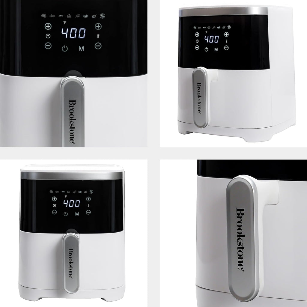 Brookstone Air Fryer – 4.5 Qt, 1300W Large Capacity Fryer with LED Display, 8 Presets, Adjustable Temp, Oil-Free Kitchen Appliance for Baking, Roasting, Frying, Healthy Crispy Meals, White