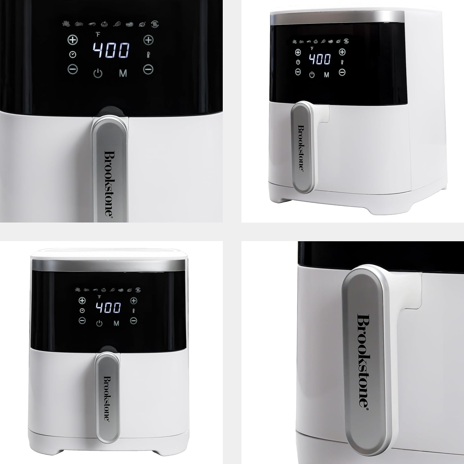 Brookstone Air Fryer – 4.5 Qt, 1300W Large Capacity Fryer with LED Display, 8 Presets, Adjustable Temp, Oil-Free Kitchen Appliance for Baking, Roasting, Frying, Healthy Crispy Meals, White